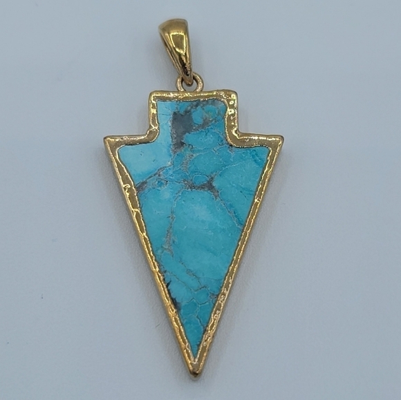 Goldtone Turquoise Arrowhead Reversible Pendant #666 - Picture 5 of 8